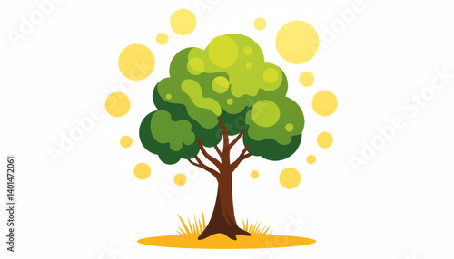 Tree releasing pollen particles in vibrant green and yellow, nature's beauty