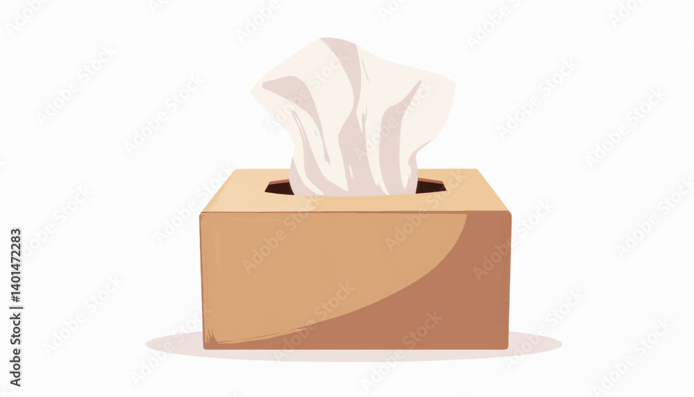 Minimalistic tissue box illustration with tissues, clean design concept