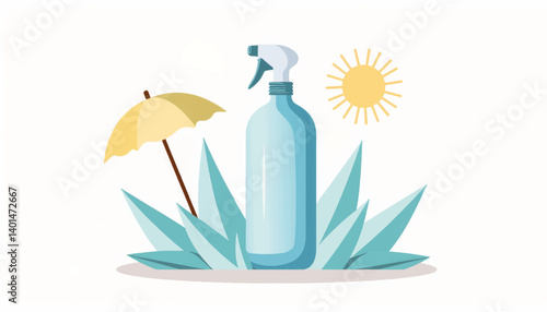 Geometric allergy relief spray bottle with summer elements, minimal design