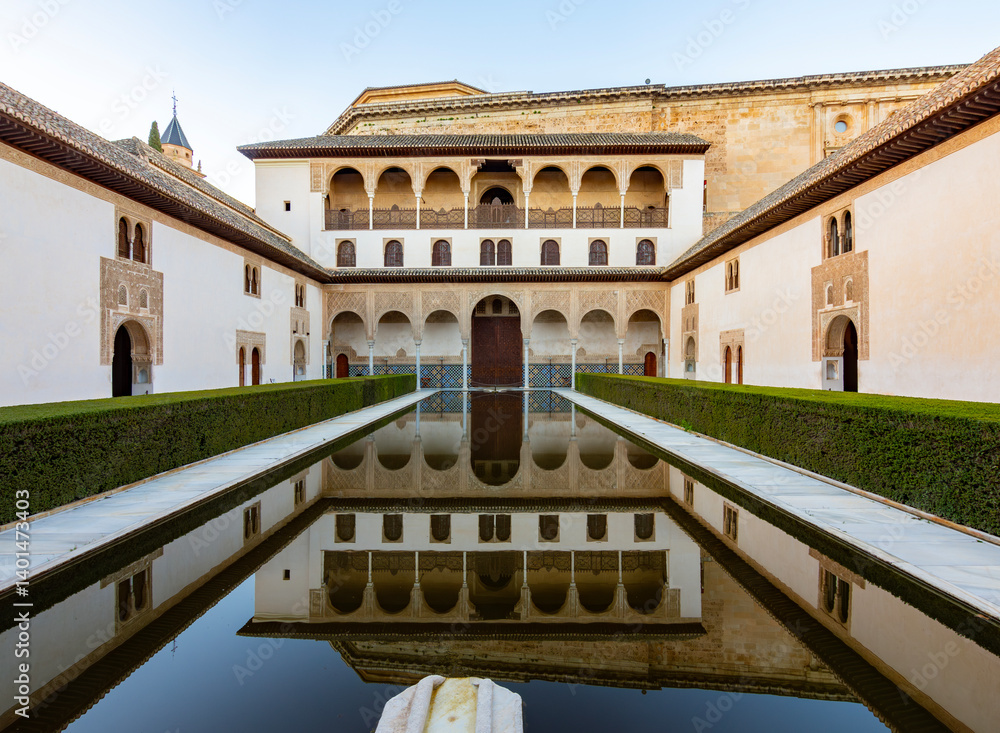 Court of Myrtles in Nasrid palace of Alhambra, Granada, Spain