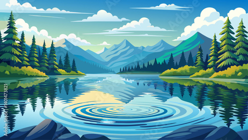 Gentle ripples move across a pristine lake surrounded by evergreen forests.