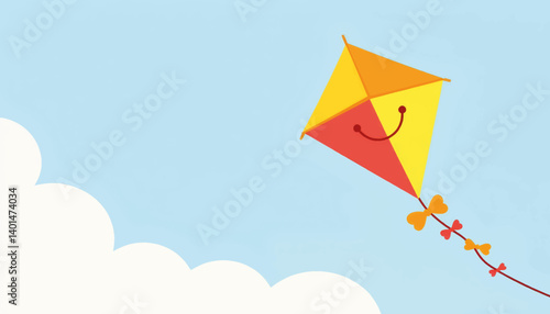 Joyful kite flying against a clear sky, outdoor fun