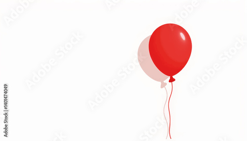 Minimalist red balloon illustration casting soft shadow, celebration concept