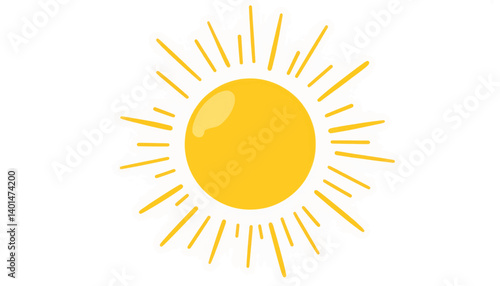 Bright sun illustration with geometric rays on white background, positivity