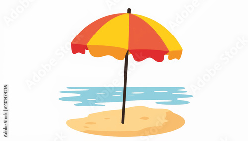 Colorful beach umbrella shading sandy shore, summer relaxation