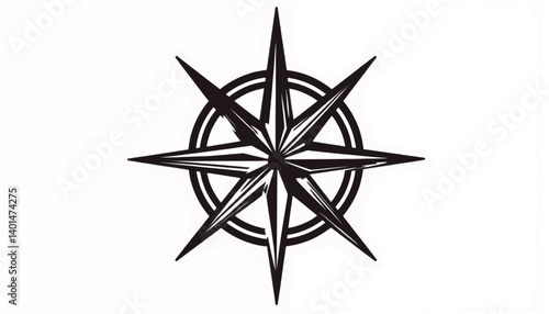 Geometric compass rose illustration with sharp details, navigational concept