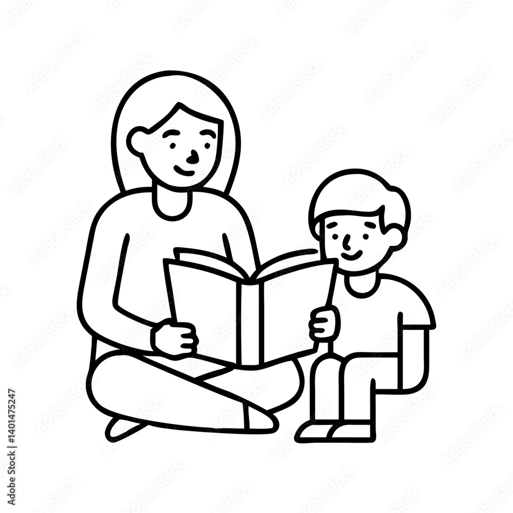 parent reading to child icon, parent reading to child line art - simple line art of parent reading to child, perfect for parent reading to child logos and icons parent reading to child icon, parent reading to child line art - simple line art of parent reading to child, perfect for parent reading to child logos and icons