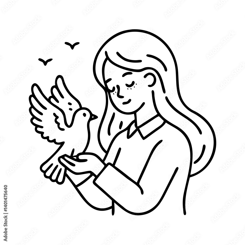 peaceful woman with dove icon, peaceful woman with dove line art - simple line art of peaceful woman with dove, perfect for peaceful woman with dove logos and icons peaceful woman with dove icon, peaceful woman with dove line art - simple line art of peaceful woman with dove, perfect for peaceful woman with dove logos and icons