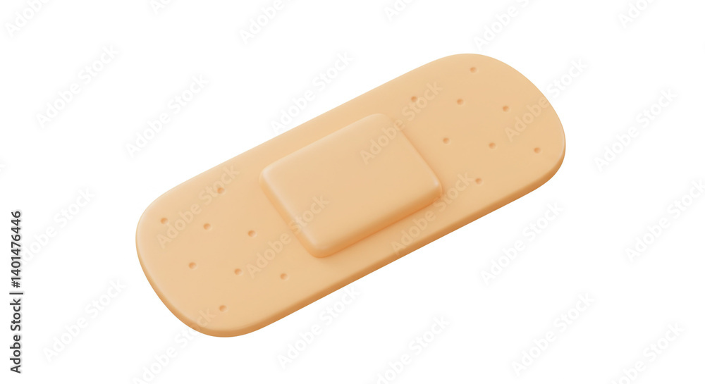 A simple adhesive bandage, a comforting symbol of healing and protection, shown in soft, light beige tones against a pure white background. A simple adhesive bandage, a comforting symbol of healing and protection, shown in soft, light beige tones against a pure white background.