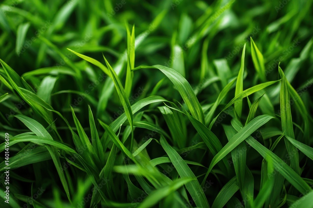Close-up of fresh, lush green grass texture, providing a perfect backdrop for nature-related designs and projects Close-up of fresh, lush green grass texture, providing a perfect backdrop for nature-related designs and projects