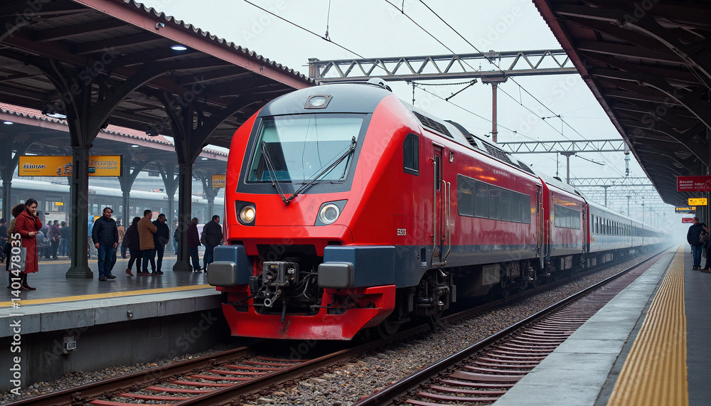 Red Train at Urban Station Red Train at Urban Station