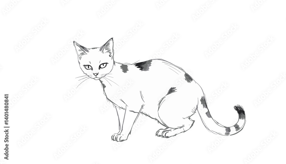 Feline Sketch: A detailed monochrome sketch captures the elegance of a poised cat, showcasing its graceful form and captivating gaze. Feline Sketch: A detailed monochrome sketch captures the elegance of a poised cat, showcasing its graceful form and captivating gaze.