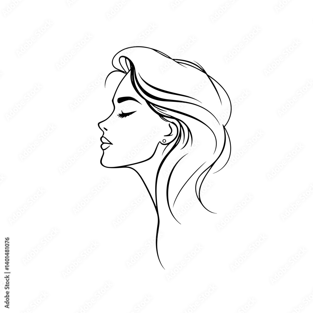 Elegant Portrait: A stylish contour of a woman's face, demonstrating the sophistication of beauty and graceful aesthetics. The piece speaks volumes with its simplicity and clean lines. Elegant Portrait: A stylish contour of a woman's face, demonstrating the sophistication of beauty and graceful aesthetics. The piece speaks volumes with its simplicity and clean lines.