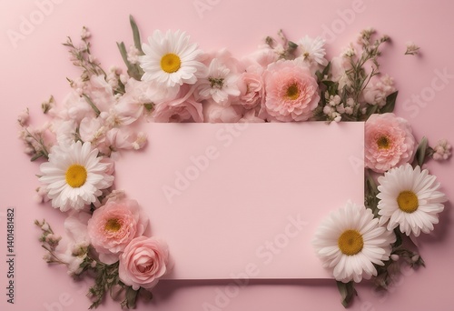 copy greeting day flowers style flat space womans background wedding card template light pink springtime mothers banner lay composition flower delicate mother's cherry apple tree postcard pastel