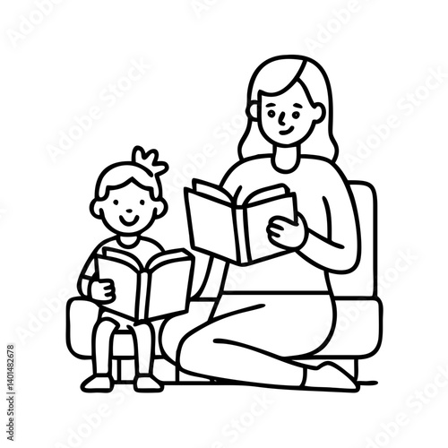 storytime with mom icon, storytime with mom line art - simple line art of storytime with mom, perfect for storytime with mom logos and icons