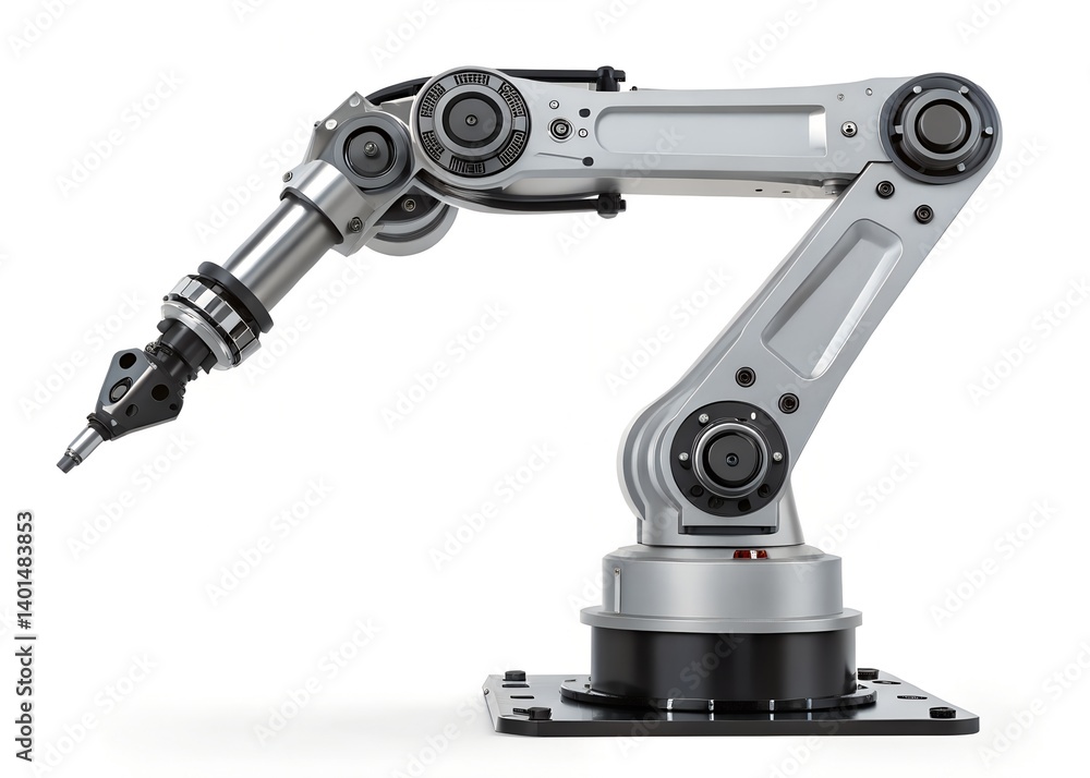 Industrial automation: Precision engineering is showcased, offering a detailed look at a robot arm. Metal structure demonstrates industry technology. Industrial automation: Precision engineering is showcased, offering a detailed look at a robot arm. Metal structure demonstrates industry technology.