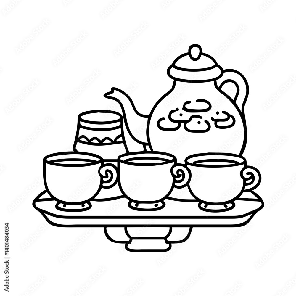 traditional tea set icon, traditional tea set line art - simple line art of traditional tea set, perfect for traditional tea set logos and icons traditional tea set icon, traditional tea set line art - simple line art of traditional tea set, perfect for traditional tea set logos and icons