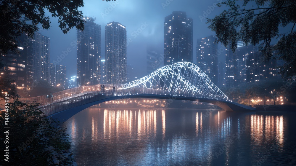 Fototapeta premium Modern architectural building rendering nighttime view