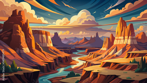 Vast canyons and towering rock formations under a dramatic sky in a grand national park