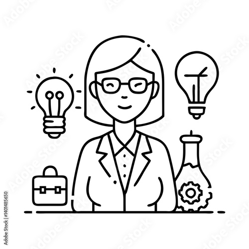 woman inventor icon, woman inventor line art - simple line art of woman inventor, perfect for woman inventor logos and icons