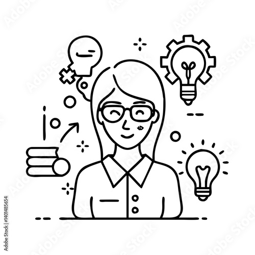 woman inventor icon, woman inventor line art - simple line art of woman inventor, perfect for woman inventor logos and icons