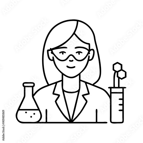 woman scientist icon, woman scientist line art - simple line art of woman scientist, perfect for woman scientist logos and icons