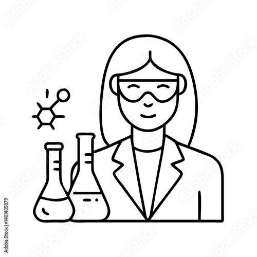 woman scientist icon, woman scientist line art - simple line art of woman scientist, perfect for woman scientist logos and icons