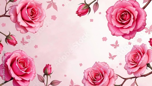 Wallpaper Mural Intricate watercolor rose pattern, blush pink hues, delicate, soft Torontodigital.ca