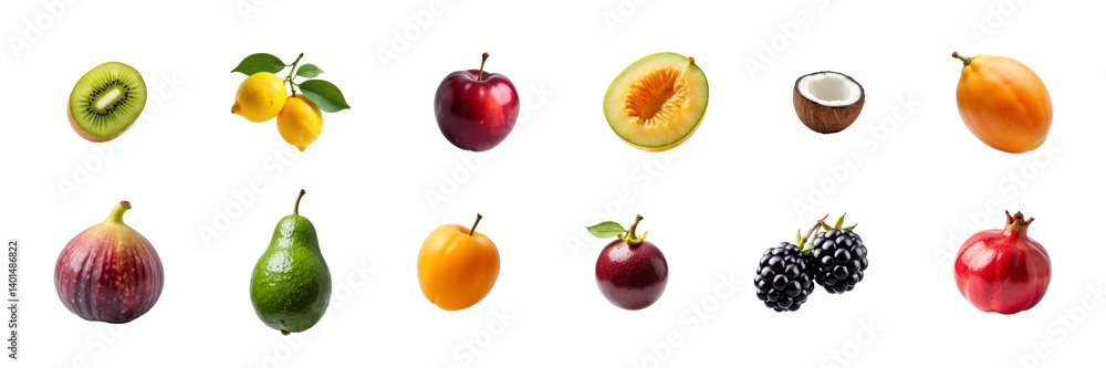 Fototapeta premium big set of summer harvest, fresh ripe fruits collection isolated on white background
