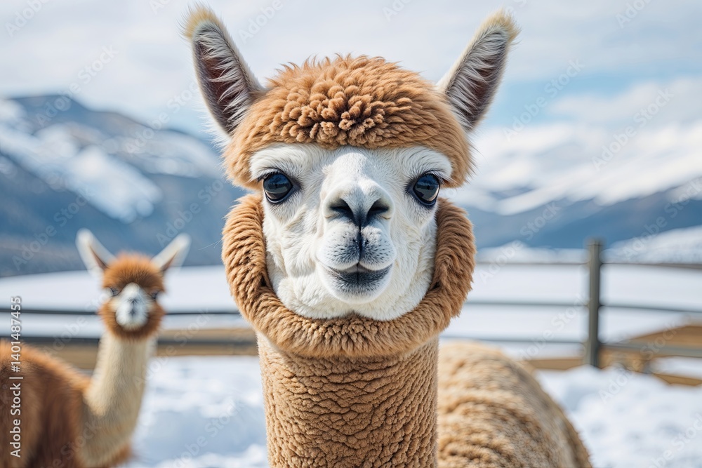 Obraz premium Delightful and Playful Alpaca Staring with a Silly Expression in a White Setting
