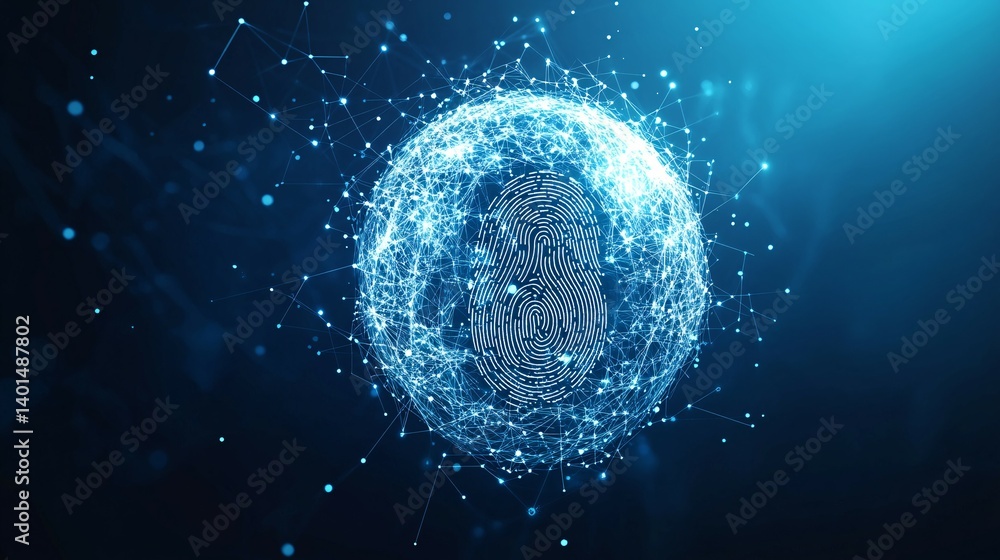 Obraz premium Abstract blue sphere with network connections in a dark blue space.