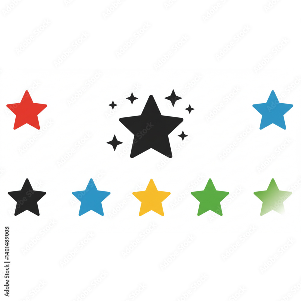 Fototapeta premium Colorful star patterns, element set on transparent background