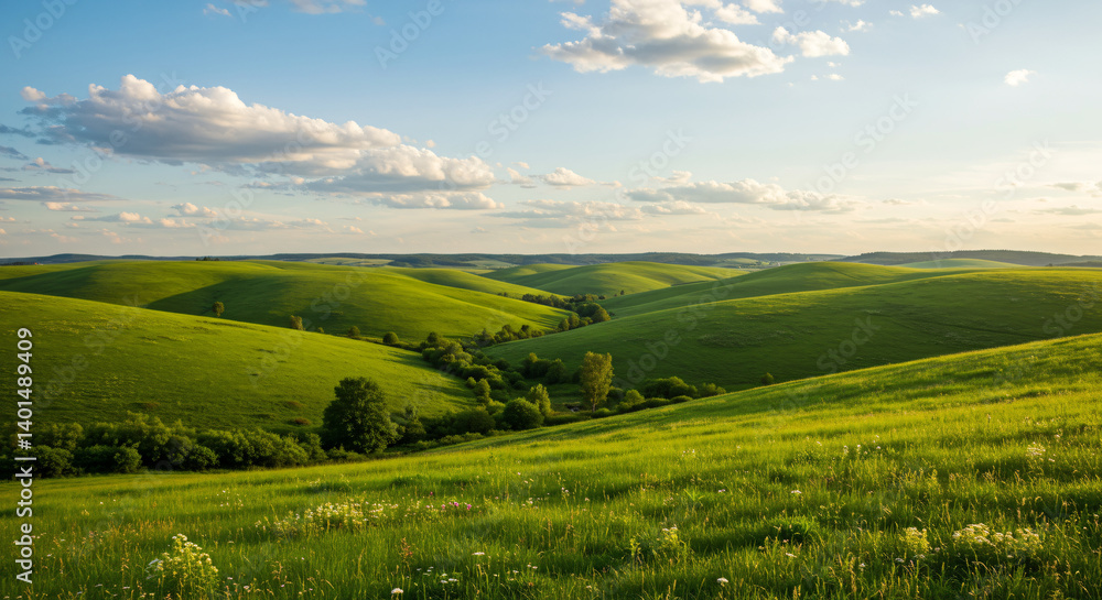 Fototapeta premium Rolling Green Hills under Summer Sky