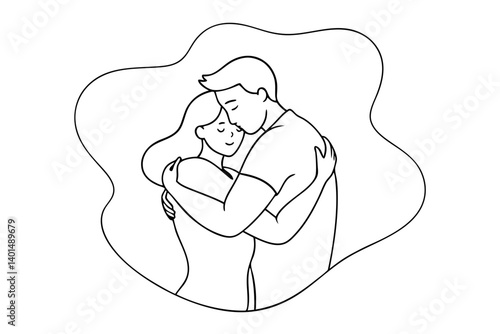 Line Drawing of Man and Woman Embracing