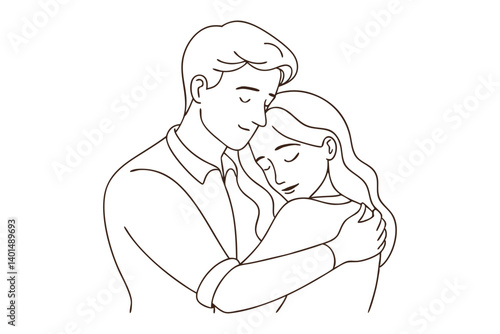 Minimalist Couple Hug Line Illustration