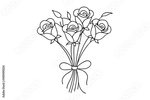 Bouquet of Roses Line Drawing