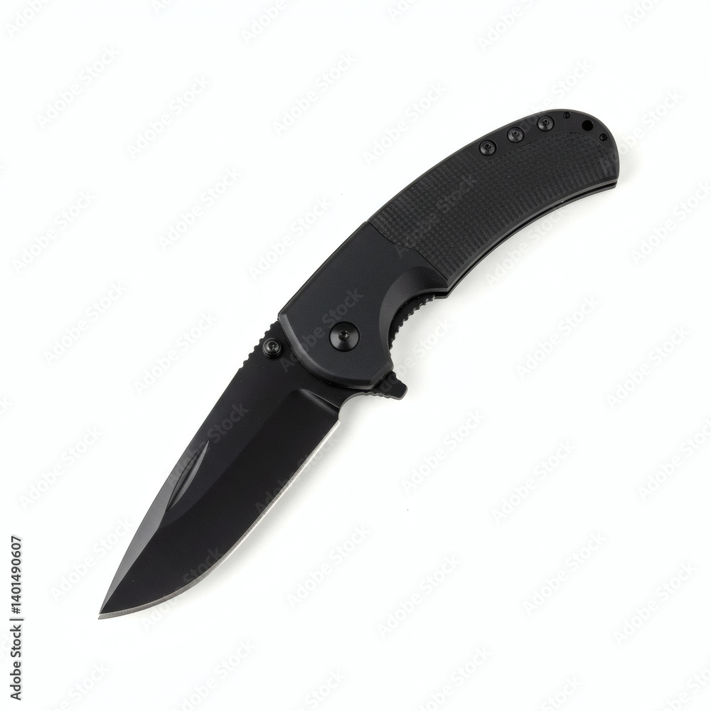 Fototapeta premium Sleek Black Folding Pocket Knife Durable, Compact, and Functional Everyday Carry Tool