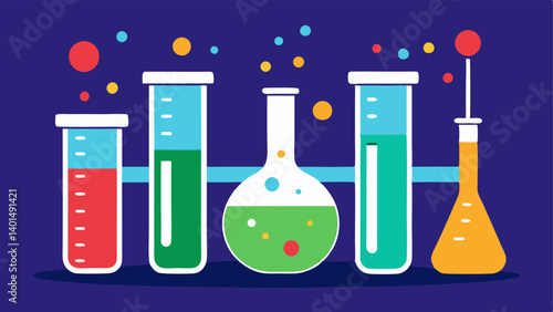 Obraz na płótnie Lab Test Tubes An illustration of several test tubes and beakers in a lab context filled with colored liquids representing innovative formulation processes for skincare with w salonie