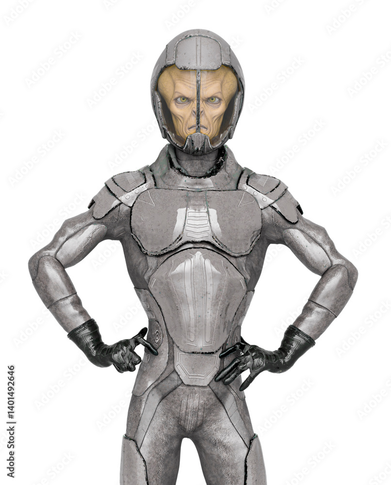 alien soldier is doing a super pose alien soldier is doing a super pose