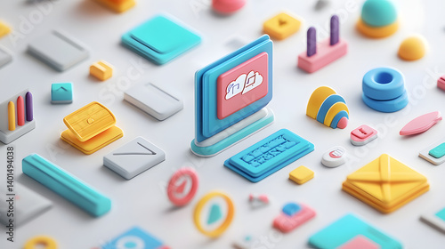 Wallpaper Mural Colorful 3D icons representing digital technology and communication. Torontodigital.ca