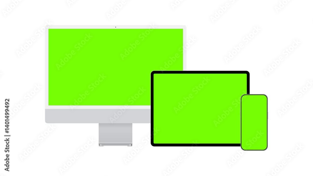 Animated Devices Mockups, Front View. PC, Tablet, Smartphone, With Green Screens. Animation For Web Presentation Animated Devices Mockups, Front View. PC, Tablet, Smartphone, With Green Screens. Animation For Web Presentation