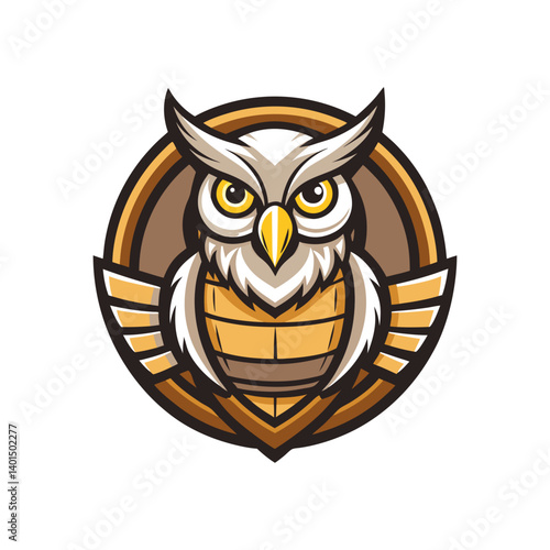 owl mascot logo icon with whiskey barrel vector illustration