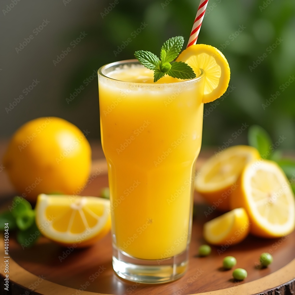 Fototapeta premium glass of lemonade with lemon and mint