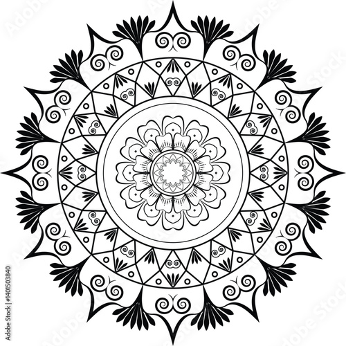 Decorative black mandala on white background