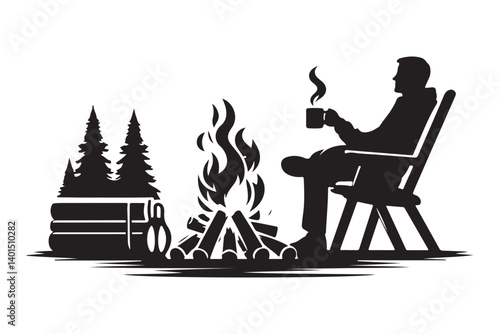 Relaxing Campfire Silhouette Vector Illustration Enjoying Peaceful Outdoor Moments