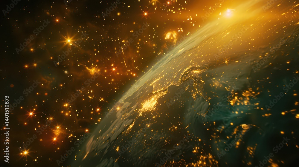 Obraz premium Planet Earth seen from space with glowing lights.