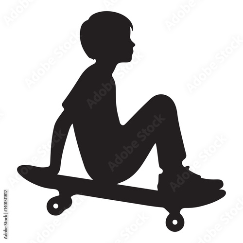 Boy on skateboard silhouette enjoying skateboarding pastime fun sport