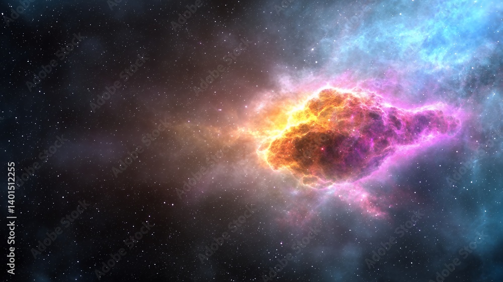 Fototapeta premium Vibrant Nebula in Deep Space Cosmic Clouds of Orange, Pink and Blue