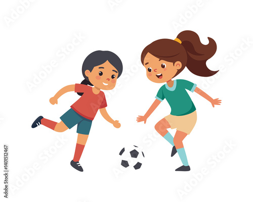 Girls playing soccer isolated on transferring background, Two girl play football isolated on transferring background