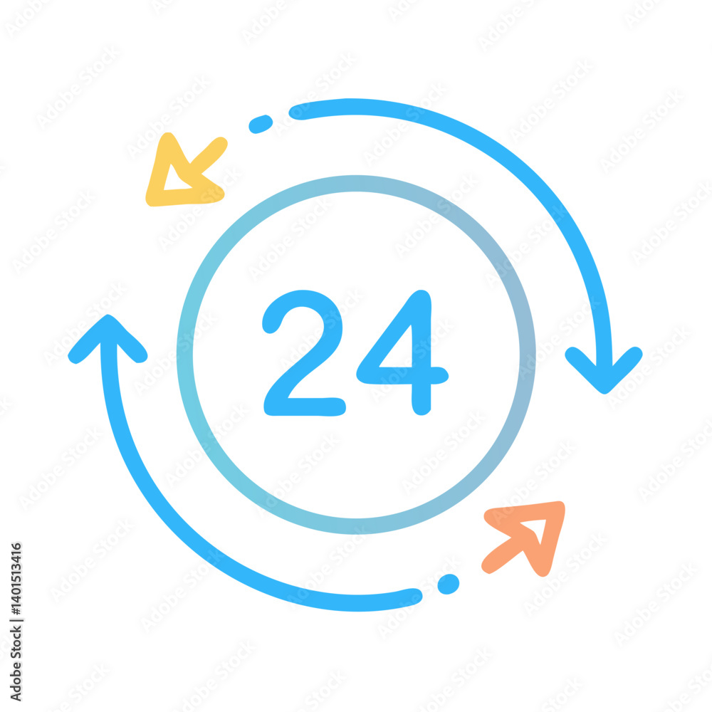 24-Hour Service Availability Icon Representing Around-the-Clock Support and Access 24-Hour Service Availability Icon Representing Around-the-Clock Support and Access